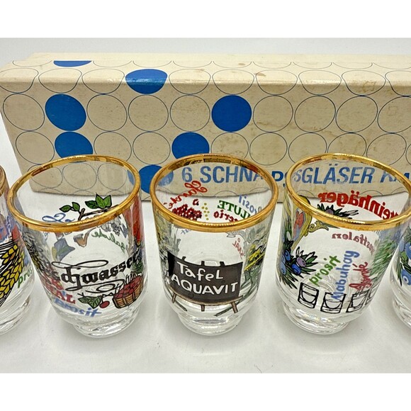 Vintage Ruhrglas Schnapsglaser Kasino Mit Dekor Schnapps Glasses Gold Rim 6 - Picture 4 of 16